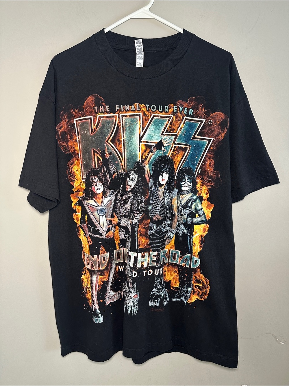 KISS The final tour ever End of the Road Black Graphic Tee with Orange Flames